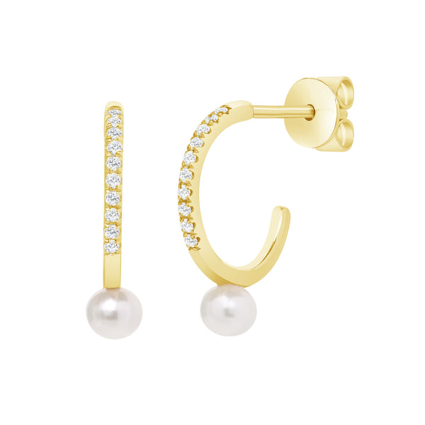 DIAMOND HUGGIE EARRING WITH MINI PEARL DROP