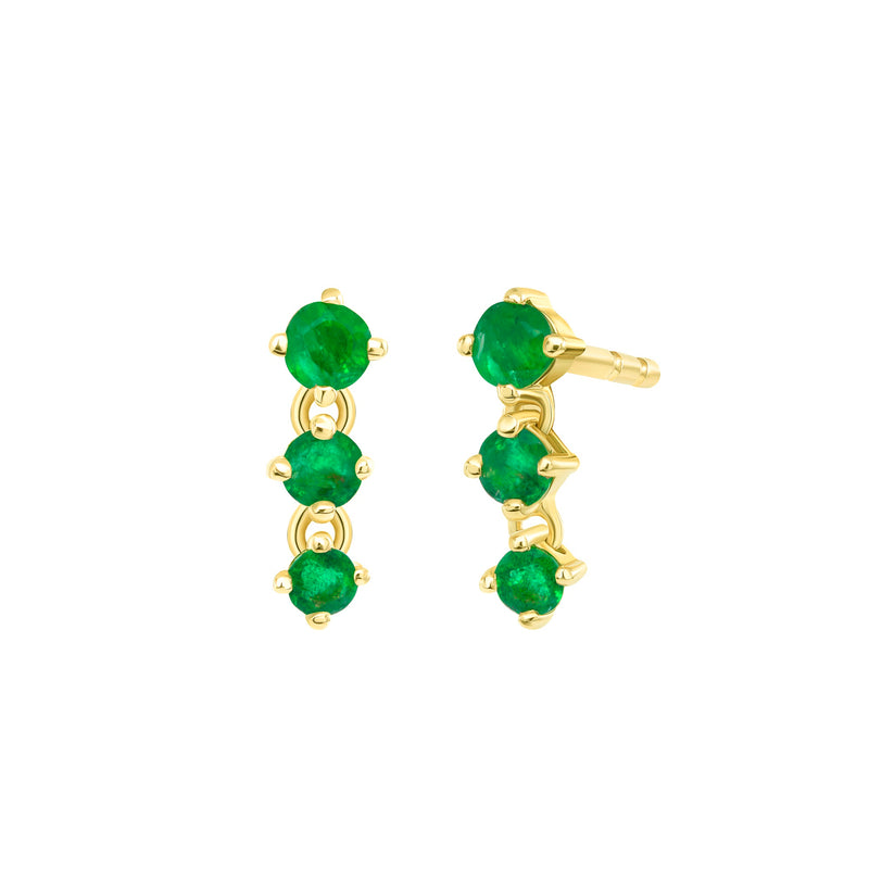 3 Stone Emerald Drop Earring