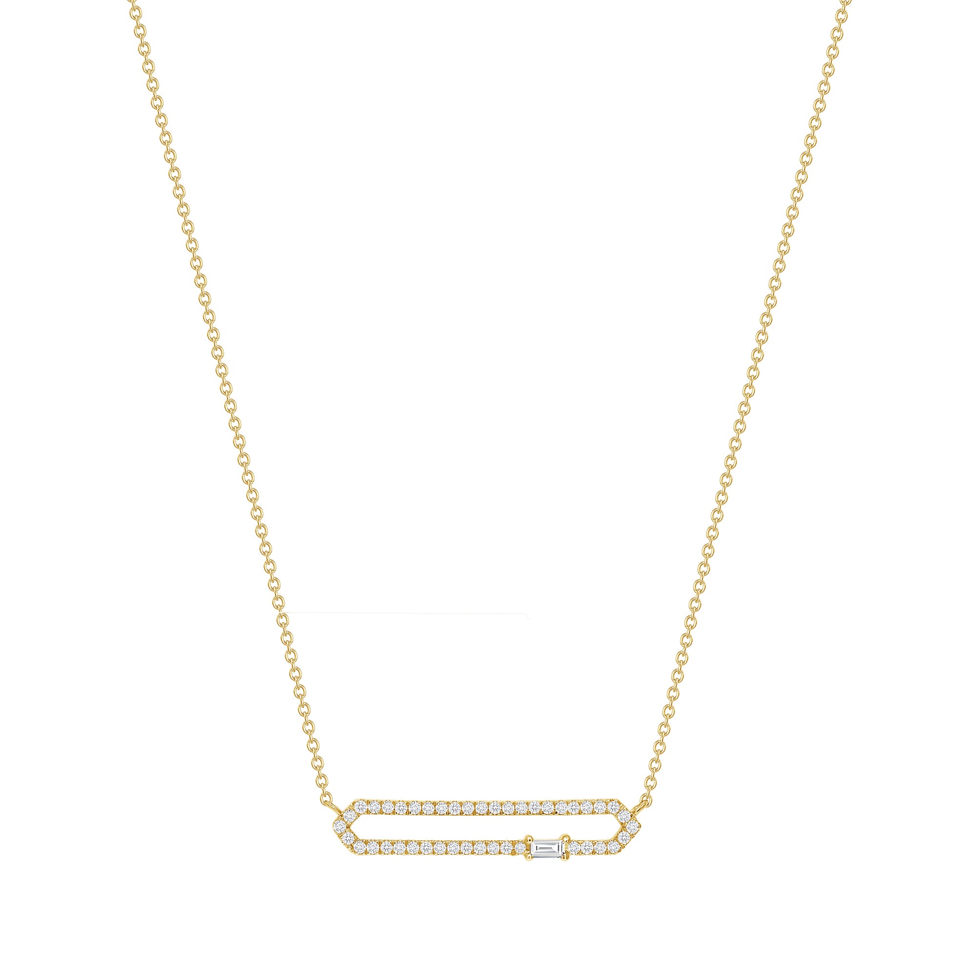 DIAMOND OPEN BAR NECKLACE WITH DIAMOND BAGUETTE – RONHAMI