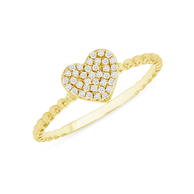 DIAMOND PAVE HEART WITH BEADED TEXTURED BAND